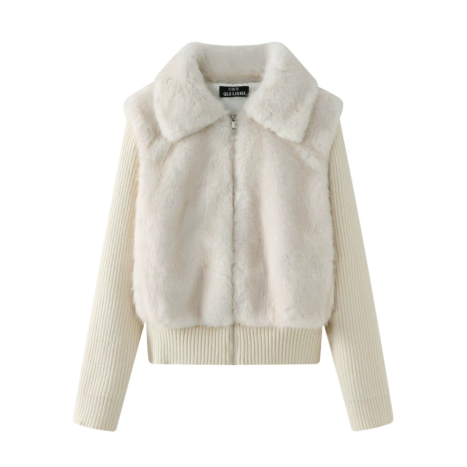 Cholisa-nın dəbli və gözəl Merriam yamaqlı toxunma xəz jileti, bu payız və qış qadınlar üçün süni iki hissəli qısa gödəkçə.