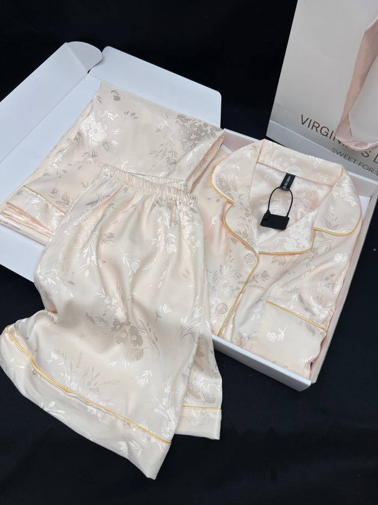Qadınlar üçün milli üslubda vintage pijama, buz ipəkdən qısaqol üç parça kostyum, yaz və yay yeni nazik kəsik, yüksək səviyyəli ev geyimi döş yastığı
