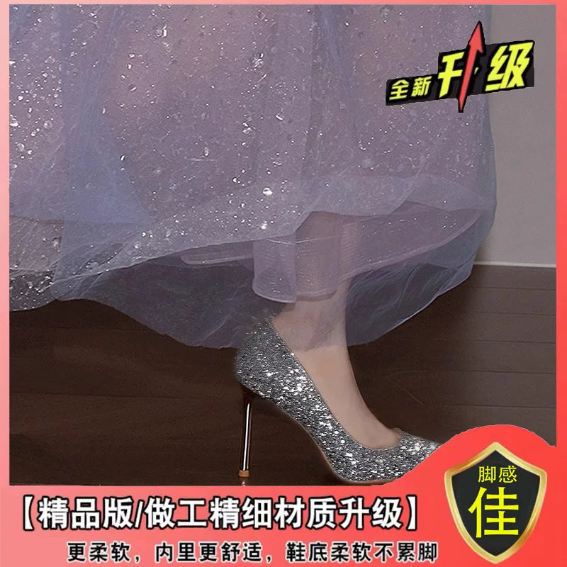 Qadın Ayaqqabıları Dayaz Ağız Uclu Parlaq Sequins Sexy Sli