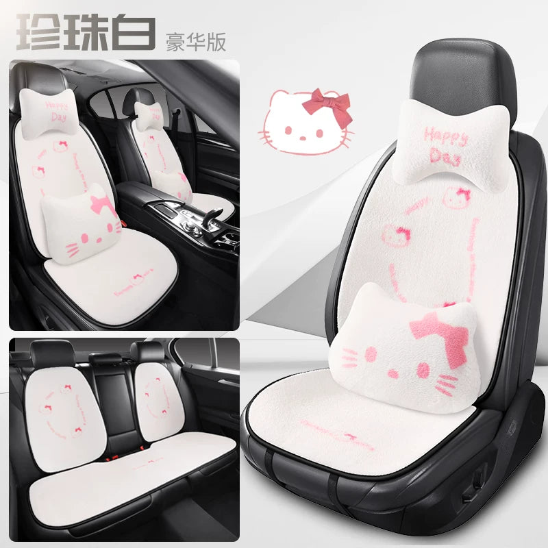 Cartoon cat little cat design winter car seat cushion, short, soft, warm and thick, cute for girls, semi-covered seat cushion.