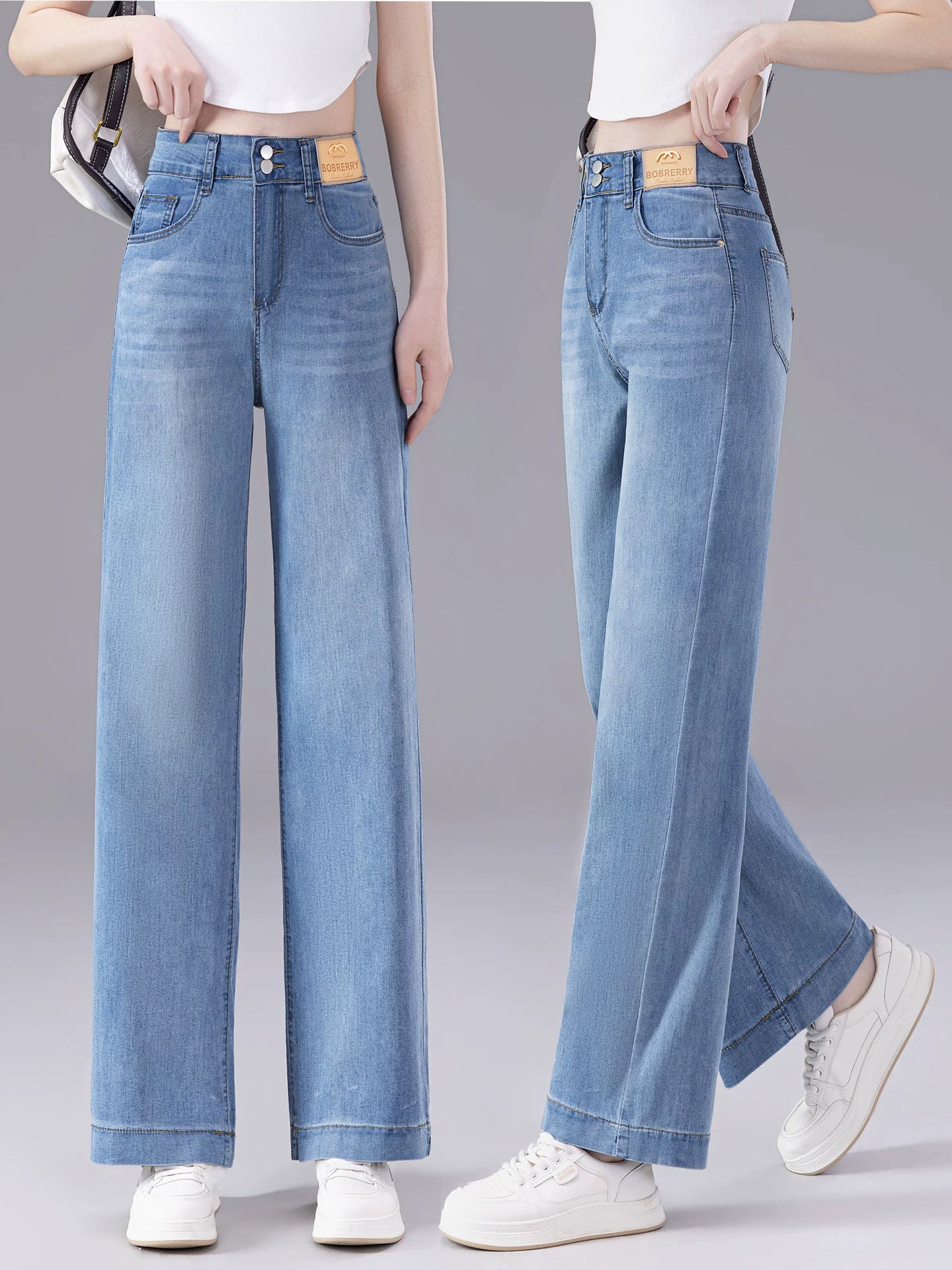 Sərin Tencel Jeans Qadın Yay İncə Dar Geniş Ayaqlı Şalvar 2026 Yeni Yüksək Bel İncə Doqquz Xal Düz Şalvar