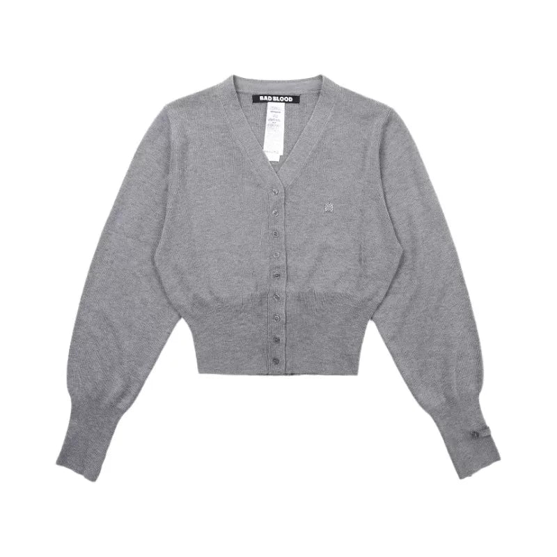 Koreyalı Badblood Hot Girl Qırmızı Trikotaj Kardiqan Qadınlar üçün Yaz, Payız və Qış Uzun Qollu Üst Geyim Qısa Üst Gödəkçə