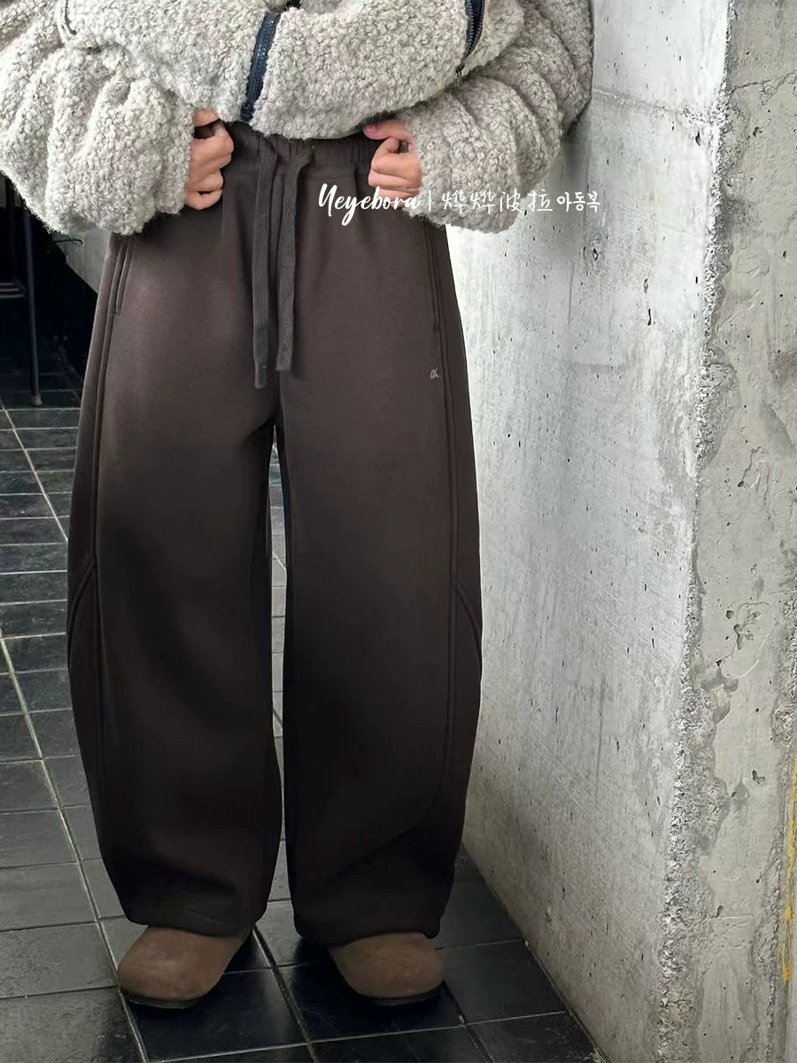 Bora oğlanlar üçün termal idman şalvarı 2025 qış uşaq yun astarlı əyri şalvar gündəlik idman şalvarı qalınlaşdırılmış qız şalvarı