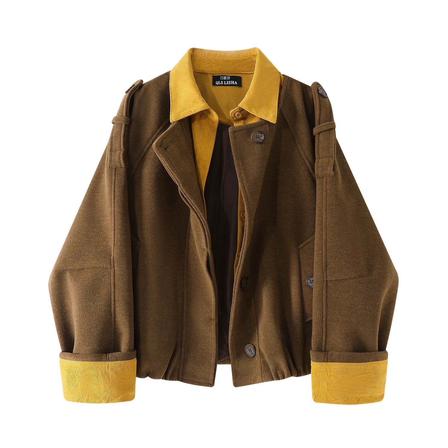 Chorissa Qadın Qısa Yun Palto, 2025 Payız/Qış Yeni Dizaynı, Yaxalı İş Geyimi Stilində Gödəkçə