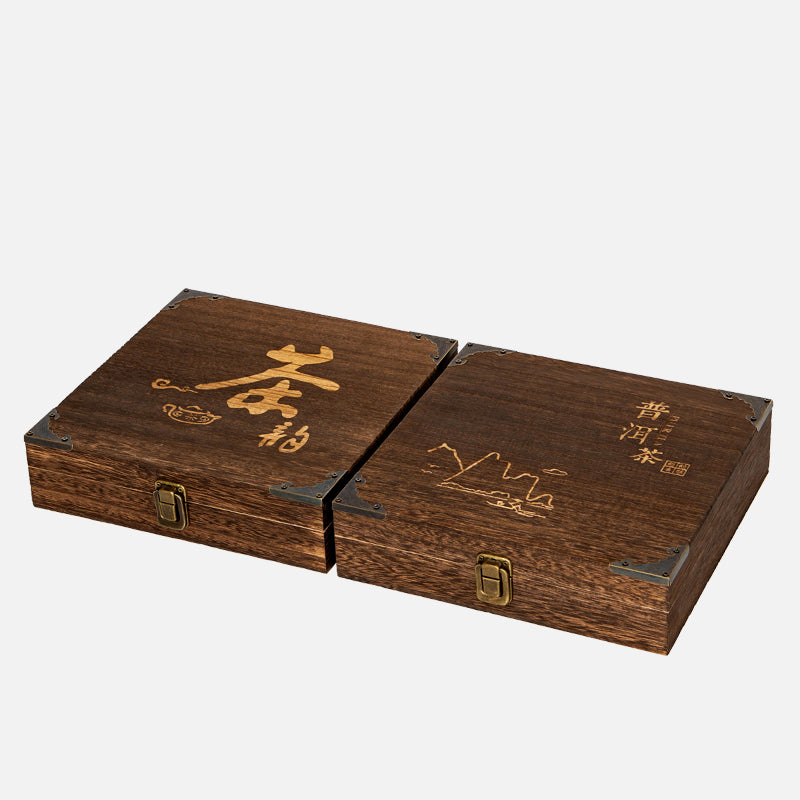 Pu'er çay tort qutusu 357g bərk ağac çay qablaşdırma qutusu boş qutu taxta qutu çay qutusu hədiyyə qutusu flip-top tək tort qutusu