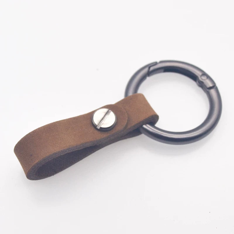 Genuine leather round ring car key chain men's cowhide key chain waist key ring car key chain pendant decoration