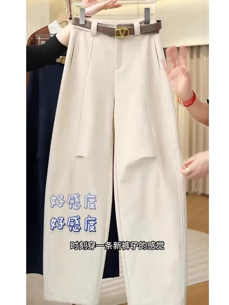 Böyük Ölçülü Qadın Geyimləri 2026 Yaz Yeni Stil Yüksək Bel Arıqladıcı Banan Əyri Şalvar Şişman MM Arıqladıcı Boş Düz Ayaqlı Şalvar