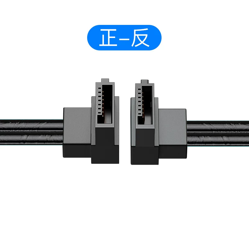 Qara sata3.0 6Gbps məlumat kabeli, irəli əyilmə, tərs əyilmə, yuxarı əyilmə, aşağı əyilmə, sola əyilmə, sağa əyilmə 10CM~200CM