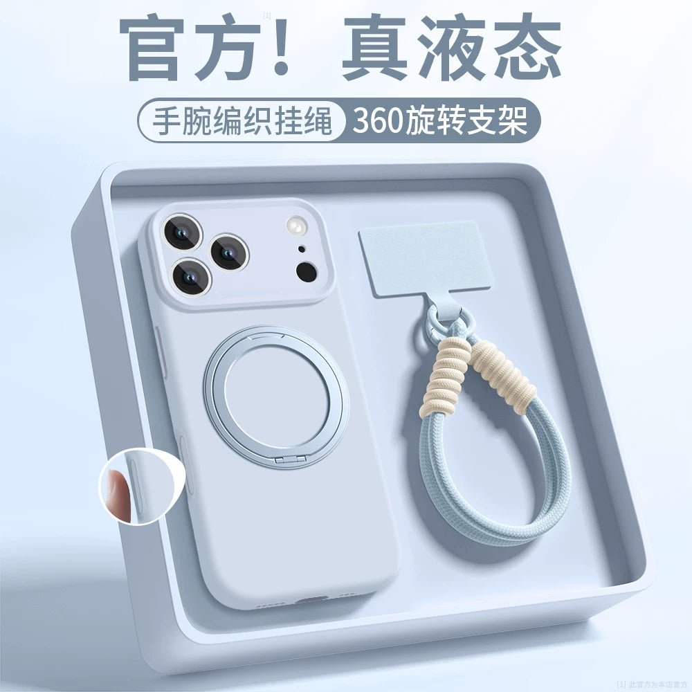 【360° Fırlanan Stend】Apple iPhone 17 Pro Max və iPhone 16 Pro üçün uyğundur, maye silikon korpuslu, yeni stil, sadə, bütöv rəng, cüt stil, yumşaq və hamar, düşməyə davamlı qoruyucu korpus.