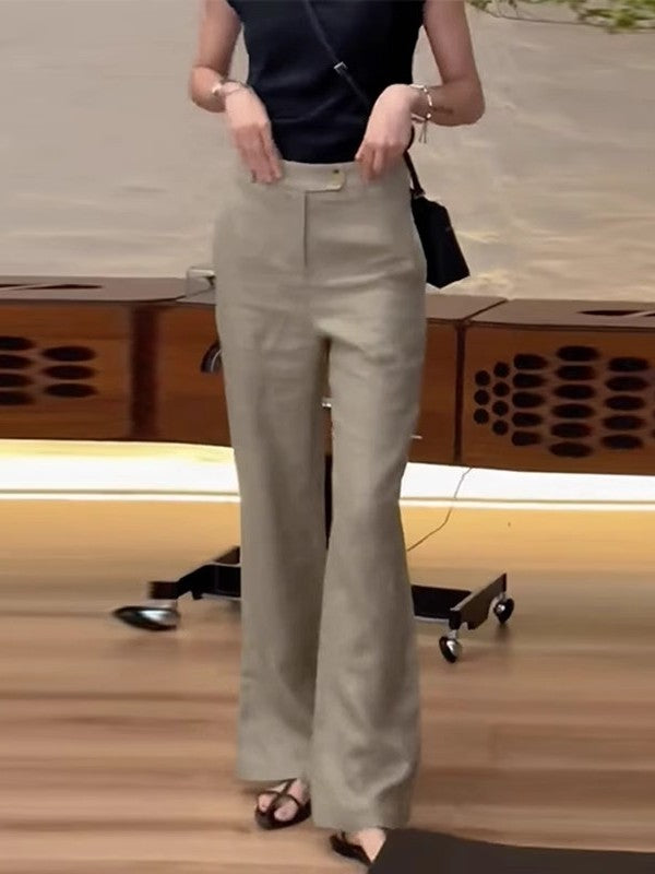 Qadınlar üçün Böyük Ölçülü Kətan Düz Ayaqlı Şalvar, 2026 Yeni Yay Modeli, Nazik, Yüksək Belli, Arıqladıcı Gündəlik Şalvar, Biraz Qabarıq Uzun Şalvar