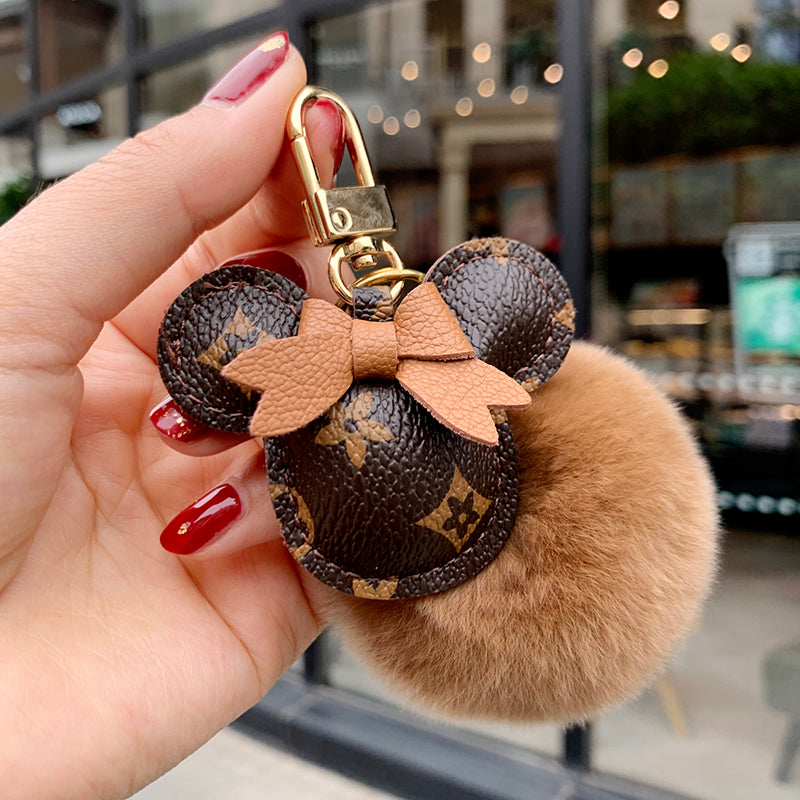 LV&GEDETE Rəsmi Flaqman Mağazası Avtomobil Açar Zəncir Kulonu Mickey Mouse Pom-Pom Açar Zəncirli Çanta Bəzək