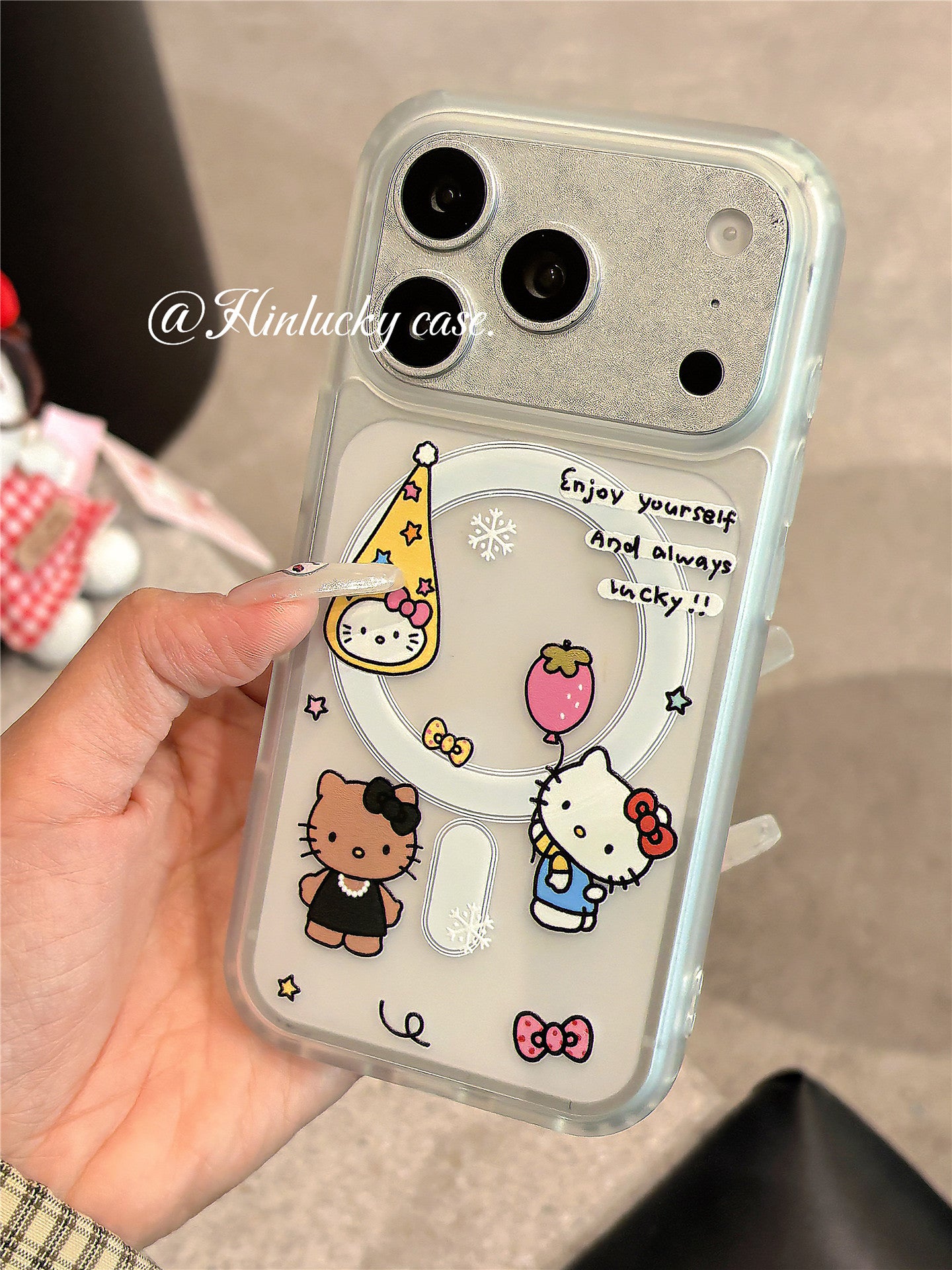 Hinlucky Sevimli Karikatura Pişiyi Çiyələk Balon Maqnit Tutacağı Apple 17 Mobil Telefon Çantası iphone16promax Skin Feel Matte 15 Yeni 14 Düşməyə Qarşı Qoruyucu Qapaq 13 Super Gözəl