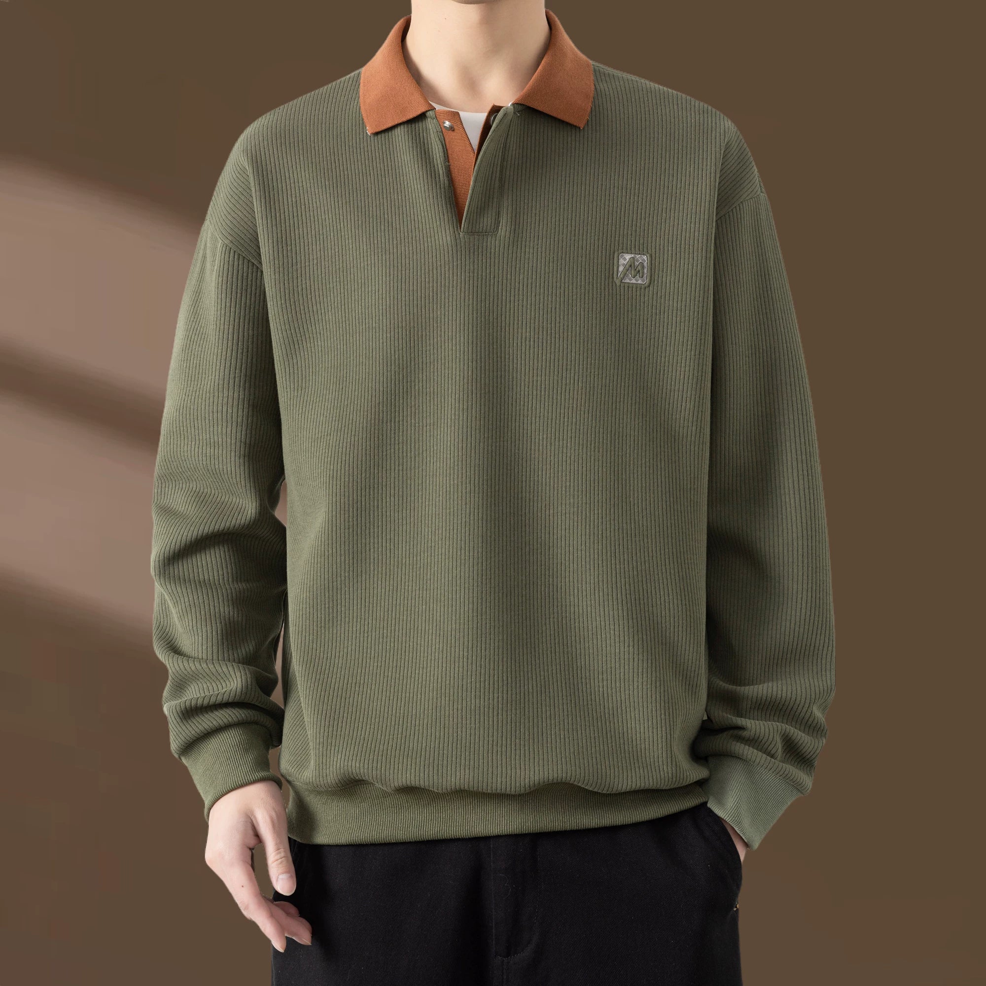 Qiao Dimengla Yüksək keyfiyyətli payız/qış kişi sviteri, yun astarlı, qalınlaşdırılmış, ağır, yaxalı, uzunqol, gündəlik kişi geyimi, yaz/payız üslubu