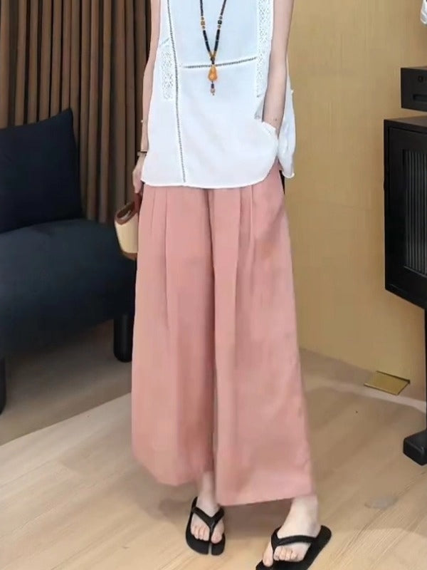 Kətan elastik bel ilə qısa, geniş şalvar, yay üçün nazik model, böyük ölçüdə, boş, nəfəs alan və armud formalı fiqurlar üçün tez quruyan.