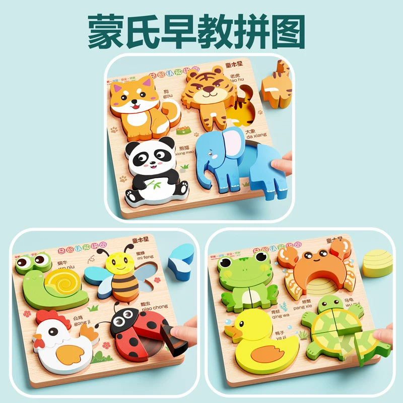 3-6 yaşlı uşaqlar üçün 3D Montessori tapmacası, əl işi oyuncaq, körpələr üçün hədiyyə, taxta uyğun tapmaca lövhəsi