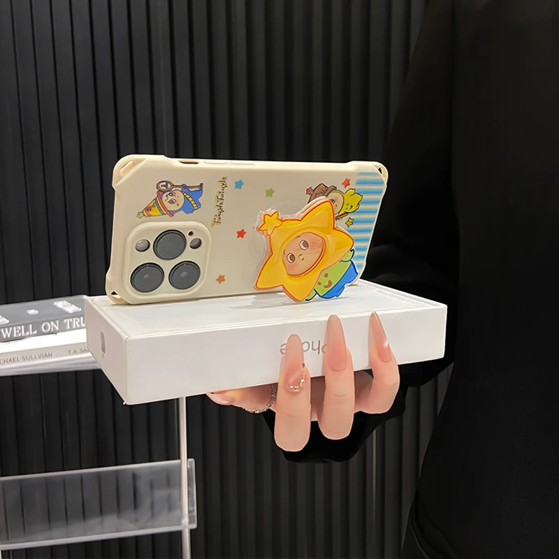 Apple 17promax mobil telefon qutusu iPhone16/15 kreativ Huawei mate60 sevimli OppoReno14 dördbucaqlı lanyard vivo30 qadın şöhrəti 400 üçün uyğun mavi zolaqlı ulduz şəxs braketi