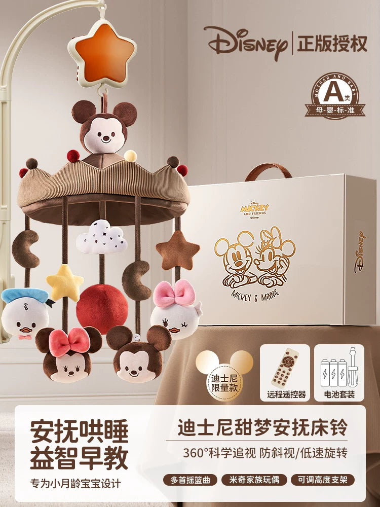 Disney mobil körpə beşiyi başlıqlı musiqi fırlanan asma zınqırovlu yeni doğulmuş körpə arabası asma oyuncaq hədiyyə qutusu