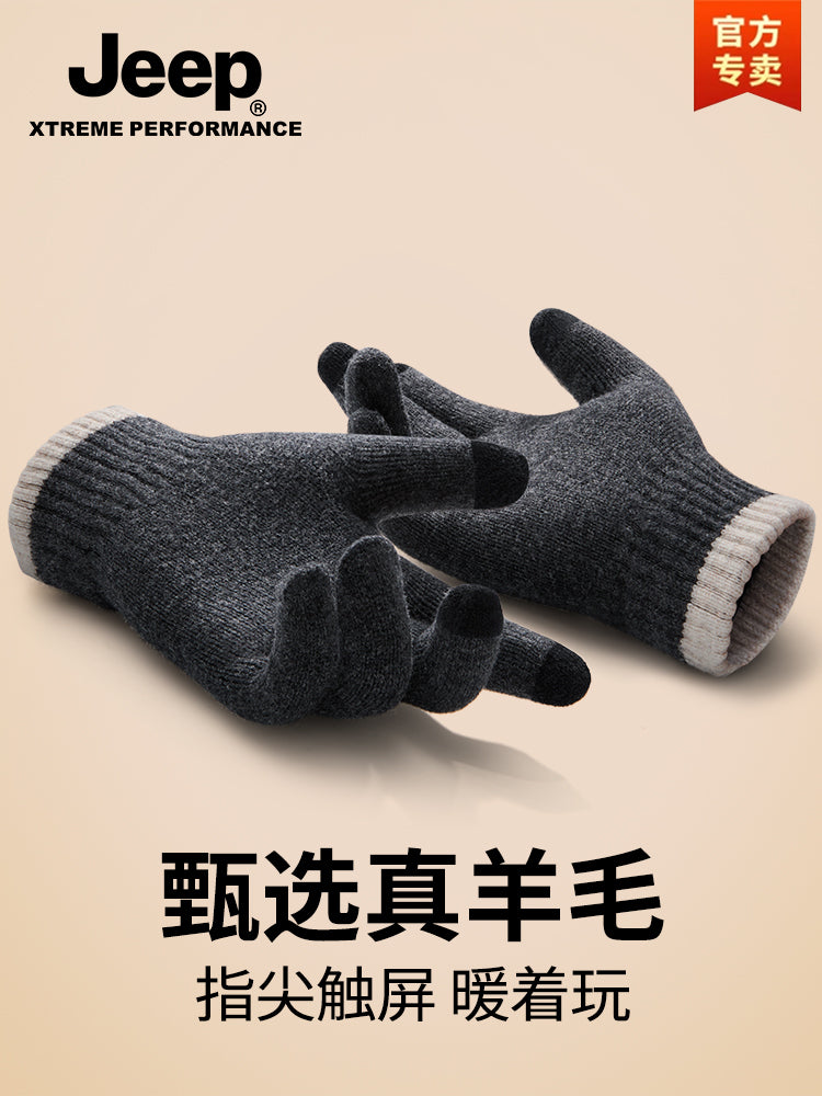 Kişilər üçün Jeep yun qarışığı əlcəkləri, qış üçün daha qalın və isti, toxunma ekranı ilə uyğun, velosiped sürmək üçün küləkdən qoruyur.