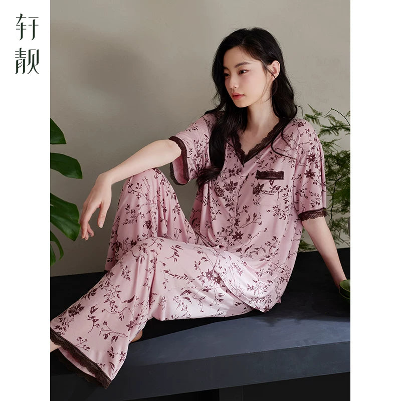 Xuanliang Modal pijama qadın yay nazik qısaqol şalvar yay buz ipək sərin böyük ölçülü ev geyimi dəsti