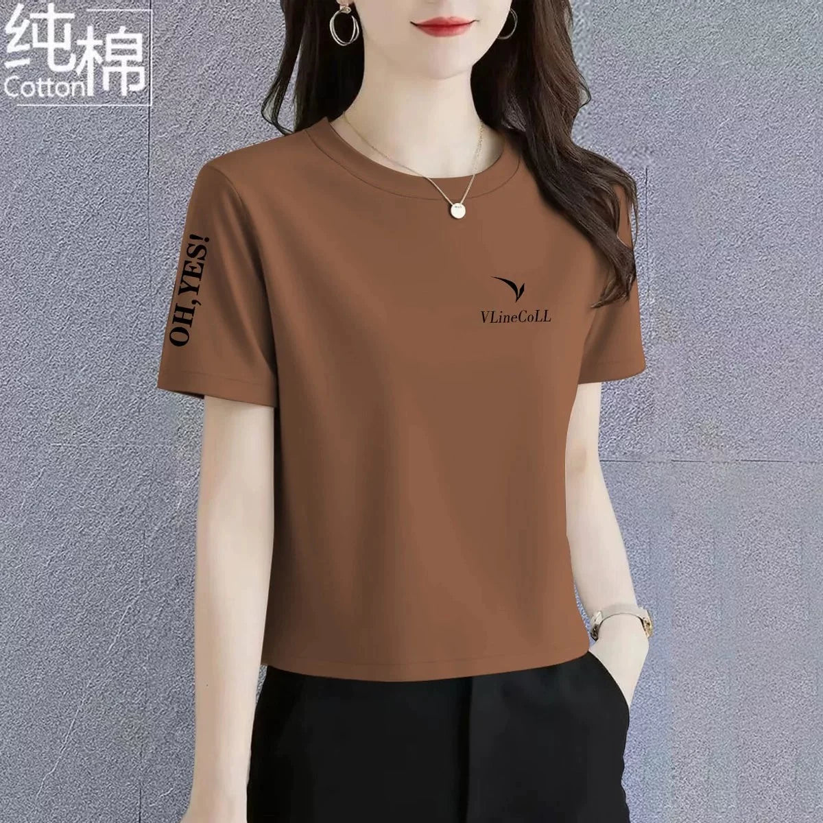 Yüksək keyfiyyətli təmiz pambıq qısaqol moda yeni çox yönlü yüksək belli boş yay arıqlayan qısa köynək top