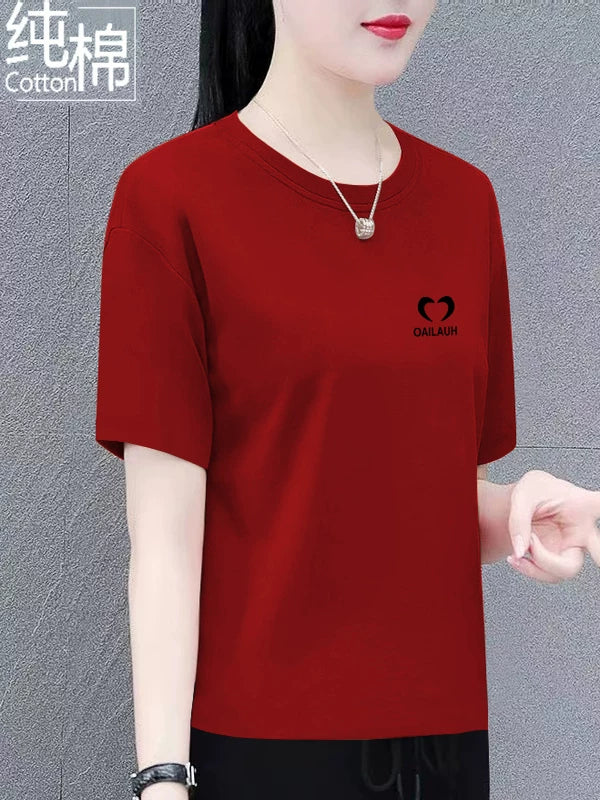 Qadınlar üçün təmiz pambıq qısaqol köynək yay yeni dəbli çox yönlü boş arıqlayan və böyük ölçülü qadın qarın örtən üst köynək - 3