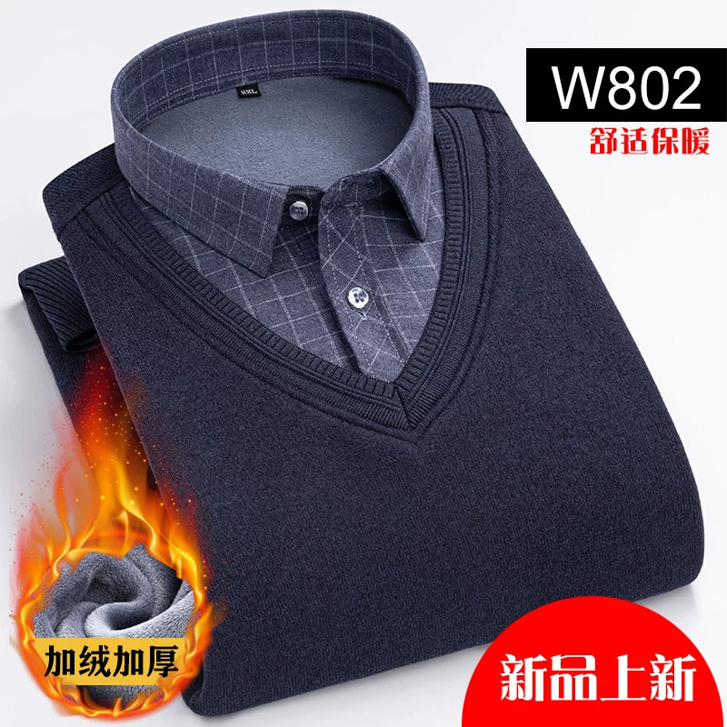 Paul Kişi İsti Köynək, Süni İki Parçalı, Yun Astarlı, Qalın Köynək Yaxalıqlı, Trikotaj Sviter, Böyük Ölçülü Üst Qat