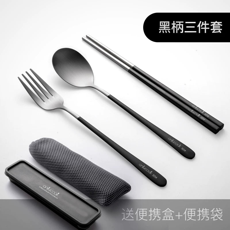 onlycook portativ süfrə üç hissəli dəst paslanmayan poladdan hazırlanmış yemək çubuqları və qaşıq dəsti saxlama qutusu tələbə yemək çubuqları qaşıq çəngəl