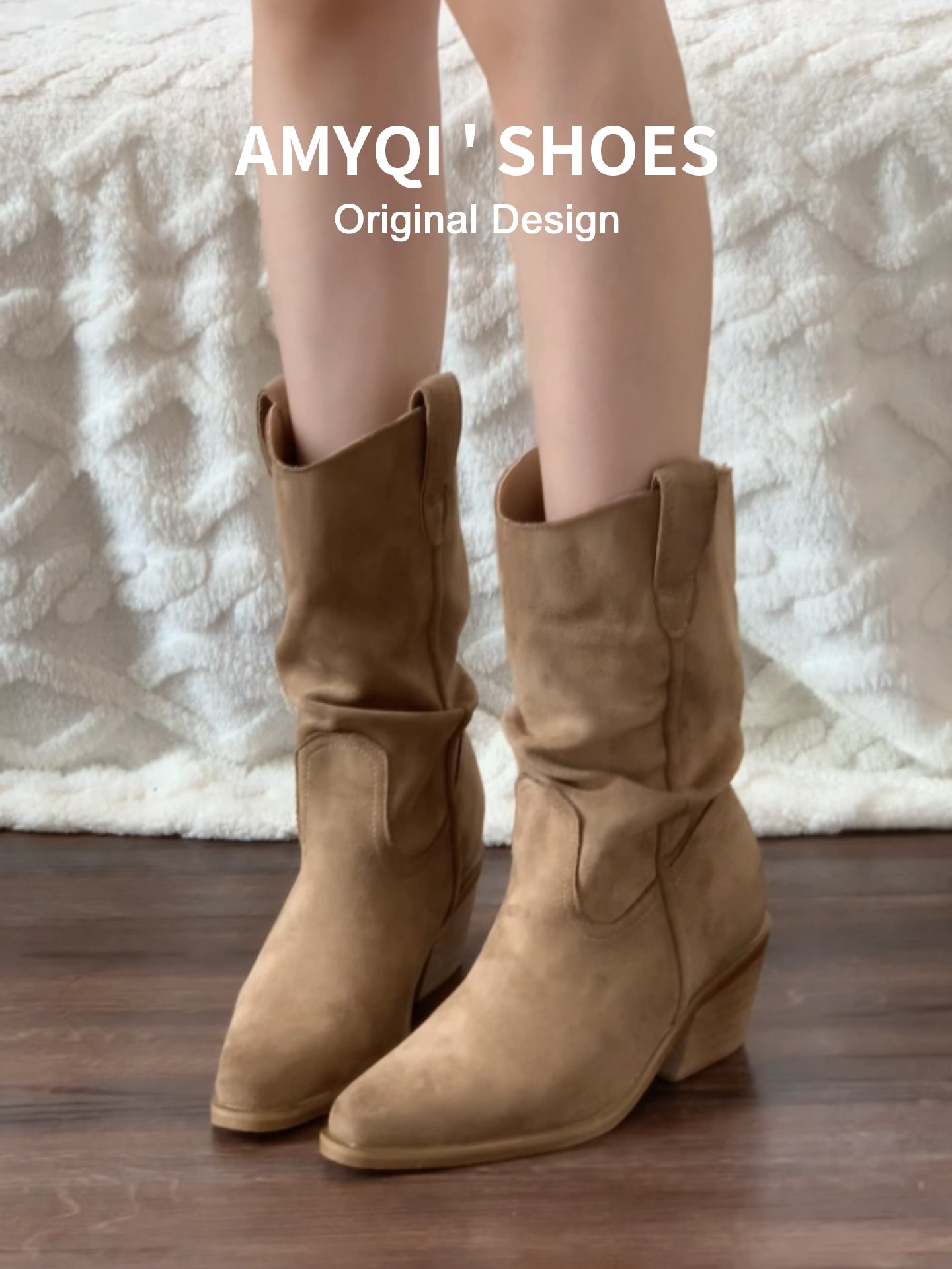 Dəri versiyası! Zhao Lusi-nin eyni stildə gizli pazlı Qərb kovboy topuq çəkmələri, qadın 2025-ci il yeni retro qalın dabanlı büzməli çəkmələr.