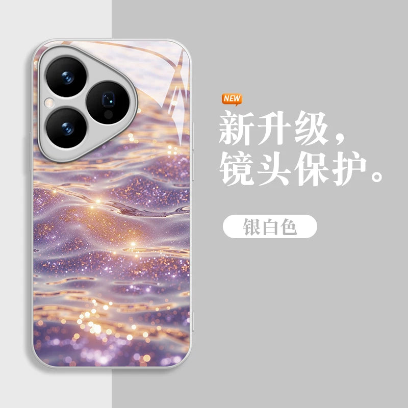 Axan su qızılı Huawei pura80 Fengqichaoming cib telefonu üçün uyğun edir mate70pro şüşə qutu nova13 yüngül lüks moda mate60 şöhrət 300 niş sənət magic7 qadın yeni model