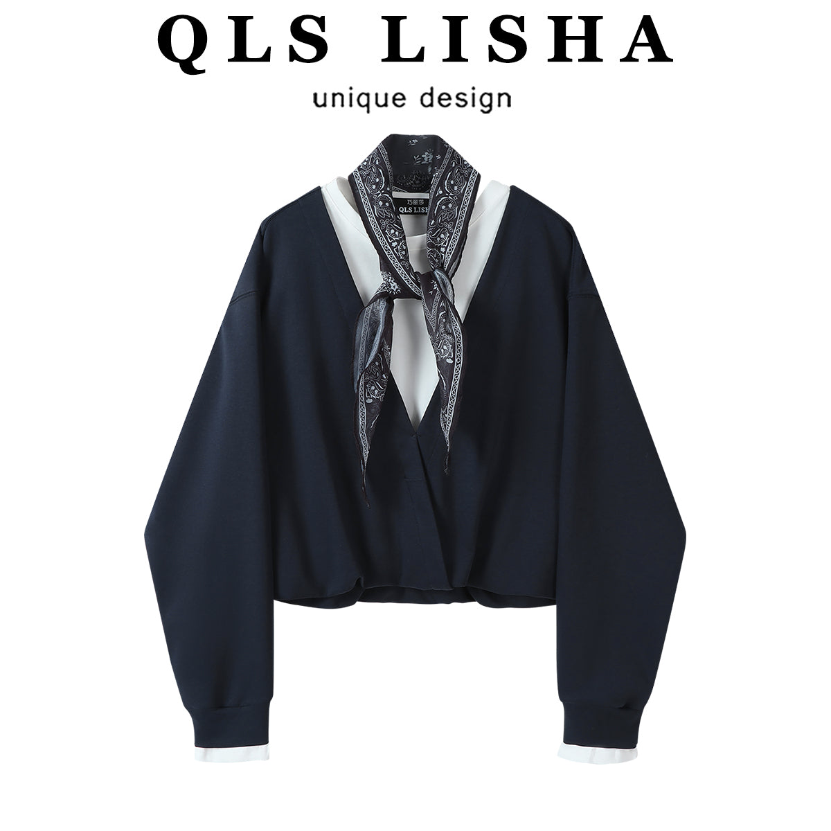 Chola Lisa Sadə və Çoxfunksiyalı Uzunqol Köynək Qadınlar üçün Payız Amerika Tənbəl Şık Süni İki Parçalı Birləşdirilmiş Dəst Yaxalı Sviter