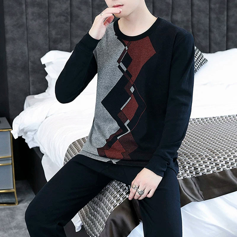 Kişilər üçün 100% Pambıqdan Payız və Qış üçün Termal Alt Geyim Dəsti, Sincan Təmiz Pambıqdan Əsaslı Köynək, Dəyirmi Yaxalıq, Jakarlı Termal Alt Geyim, Dəbli Kişi Geyimləri