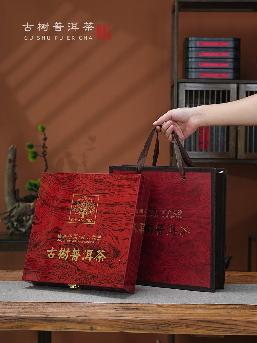 Pu'er çay tort qablaşdırma qutusu boş hədiyyə qutusu 200g357g universal yüksək səviyyəli taxta hədiyyə qutusu qədim ağac çay saxlama çay qutusu
