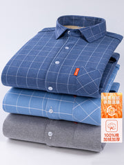 Qış Kişi İsti Köynək, Təmiz Pambıq, Yun astarlı, Qalın, Zolaqlı Oksford Parça, Uzunqol, Ata Köynəyi