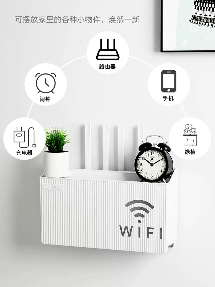Router saxlama qutusu zımbasız divara quraşdırılmış divar çarxı artefakt wifi işığı pişik televizorunun üst qutusu anbarı