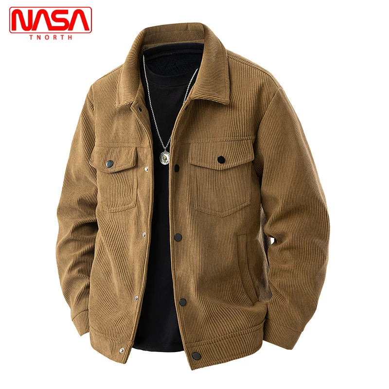 NASA-nın birgə brendi ilə hazırlanmış məxmər kişi gödəkçəsi, yaz və payız üslubunda, yaxalıqlı işgüzar gündəlik köynək, yeni, flis astarlı yaraşıqlı üst geyimi.