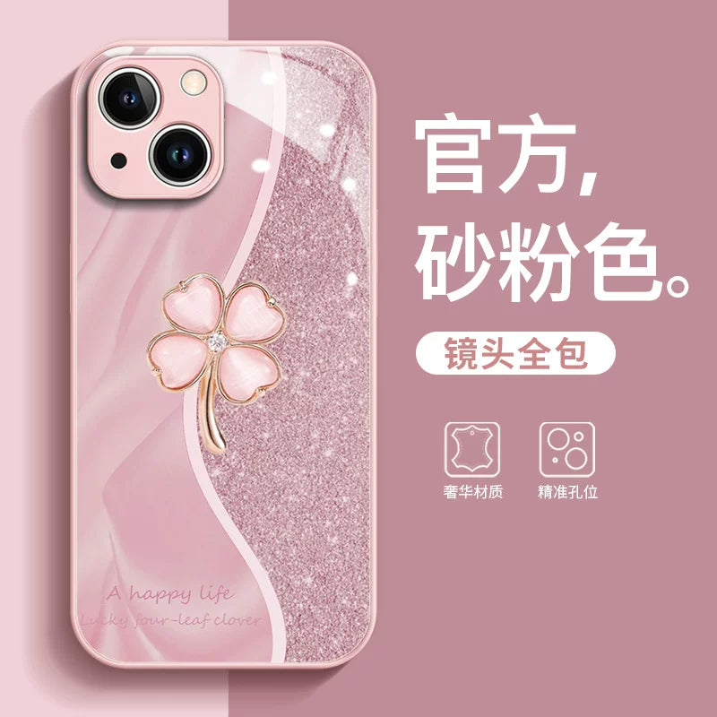 Apple 13 mobil telefon qutusu üçün uyğun dördyarpaqlı yonca forması iphone13pro yeni qadın hər şey daxil 14 payız əleyhinə 15plus yüksək səviyyəli sensasiya 16promax kreativ 12 qadın modeli 11 isti model 2025 qoruyucu örtük