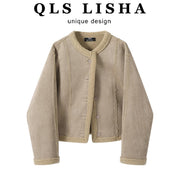 Chorlisa shearling qadınlar üçün dairəvi yaxalı palto, payız və qış, şık və dəbli, geri çevrilə bilən palto.