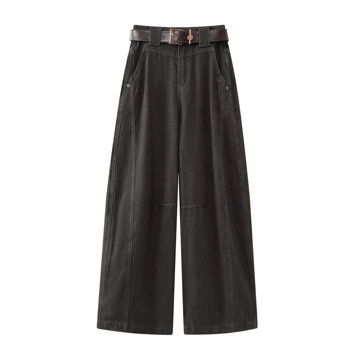 Chorissa Retro Amerika Qəhvəyi Yük Şalvarı Qadınlar üçün Yaz və Payız Yüksək Belli Düz Geniş Ayaqlı Əyri Cins Şalvar