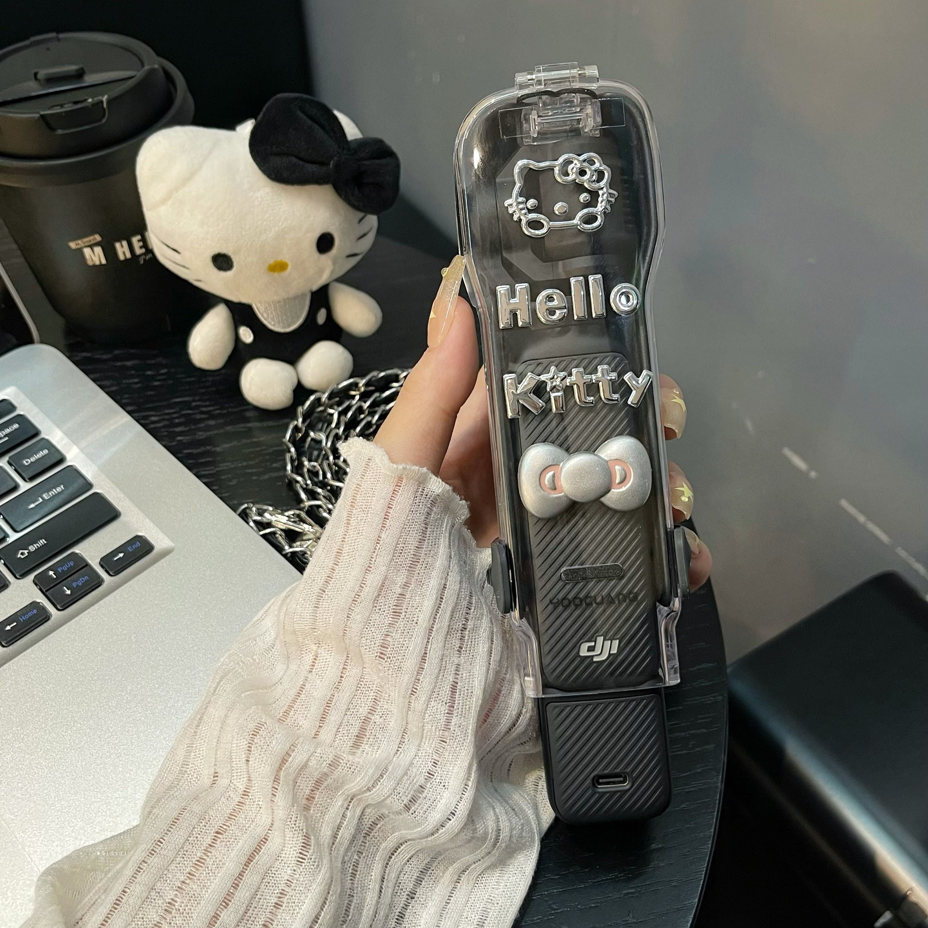 DIY sərin gümüş Hello Kitty DJI DJI pocket3 üçün uyğun qoruyucu örtük cib gimbal idman kamerası sərt qabıq