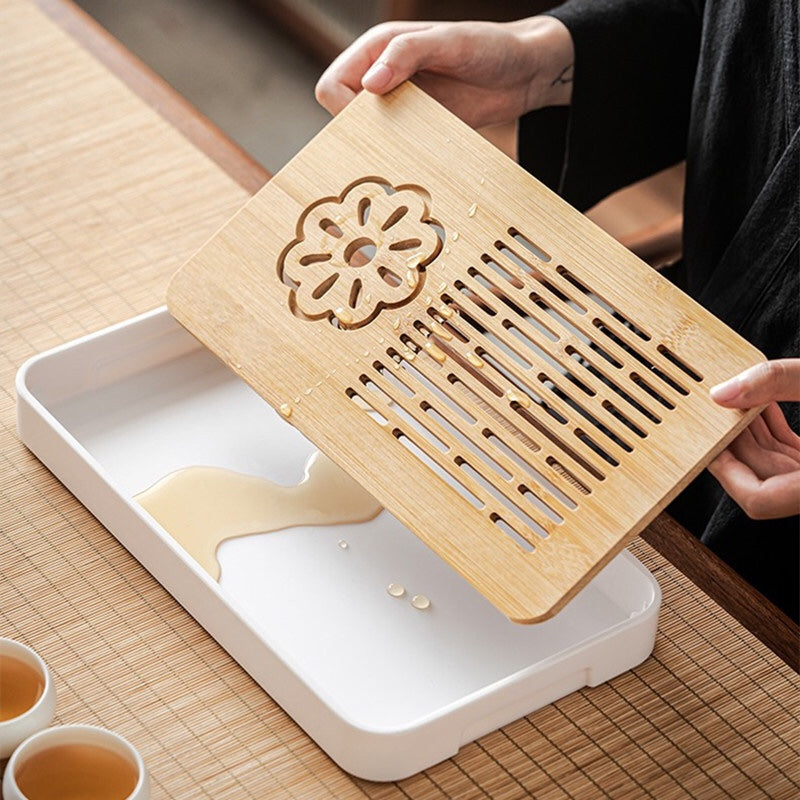 Məişət sadə Kung Fu çay dəsti çay nimçəsi dəsti düzbucaqlı saxlama Yapon üslublu plastik bambuk kiçik çay süfrəsi drenaj qabı