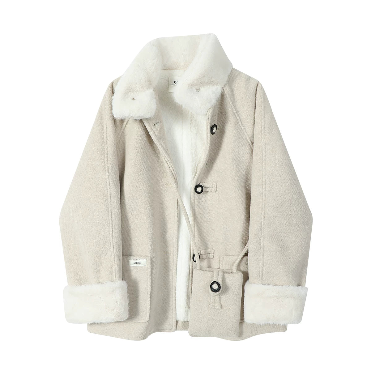 Chola qadınlar üçün qısa qırmızı quzu yun palto, payız və qış, yun astarlı və qalınlaşdırılmış, gözəl və şık yun palto