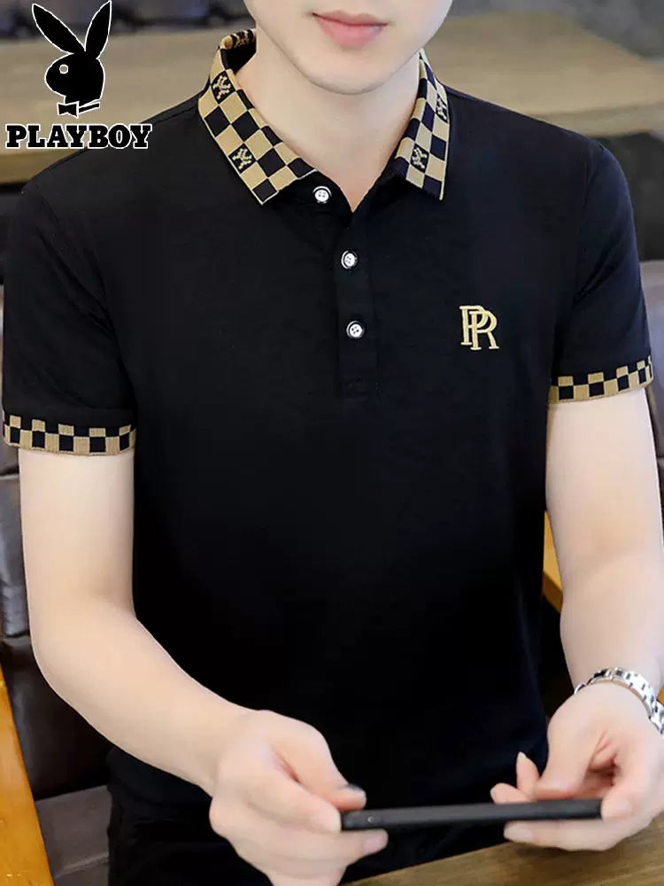 Playboy POLO köynəyi qısaqol kişi 2026 yay nazik pambıq köynək kişi yüksək səviyyəli yarımqol köynək