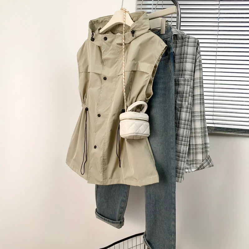 Avropa üslubunda qadın başlıqlı iş geyimi jileti, yeni stil, böyük ölçü, şık dizayn, incə bel, jilet top.