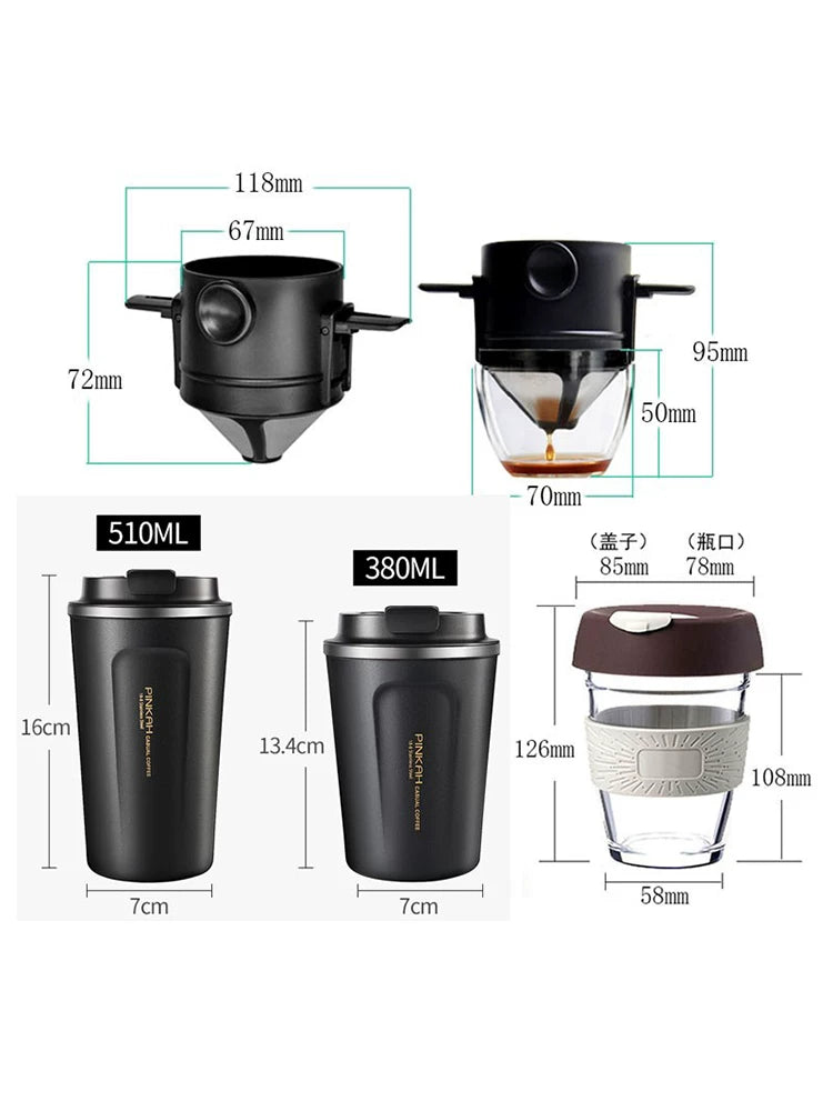 Filtr kağızı əvəzinə təkrar istifadə edilə bilən paslanmayan polad huni V60 qatlanan qulaq filtri ilə yeni əl ilə dəmlənmiş qəhvə filtri fincanı