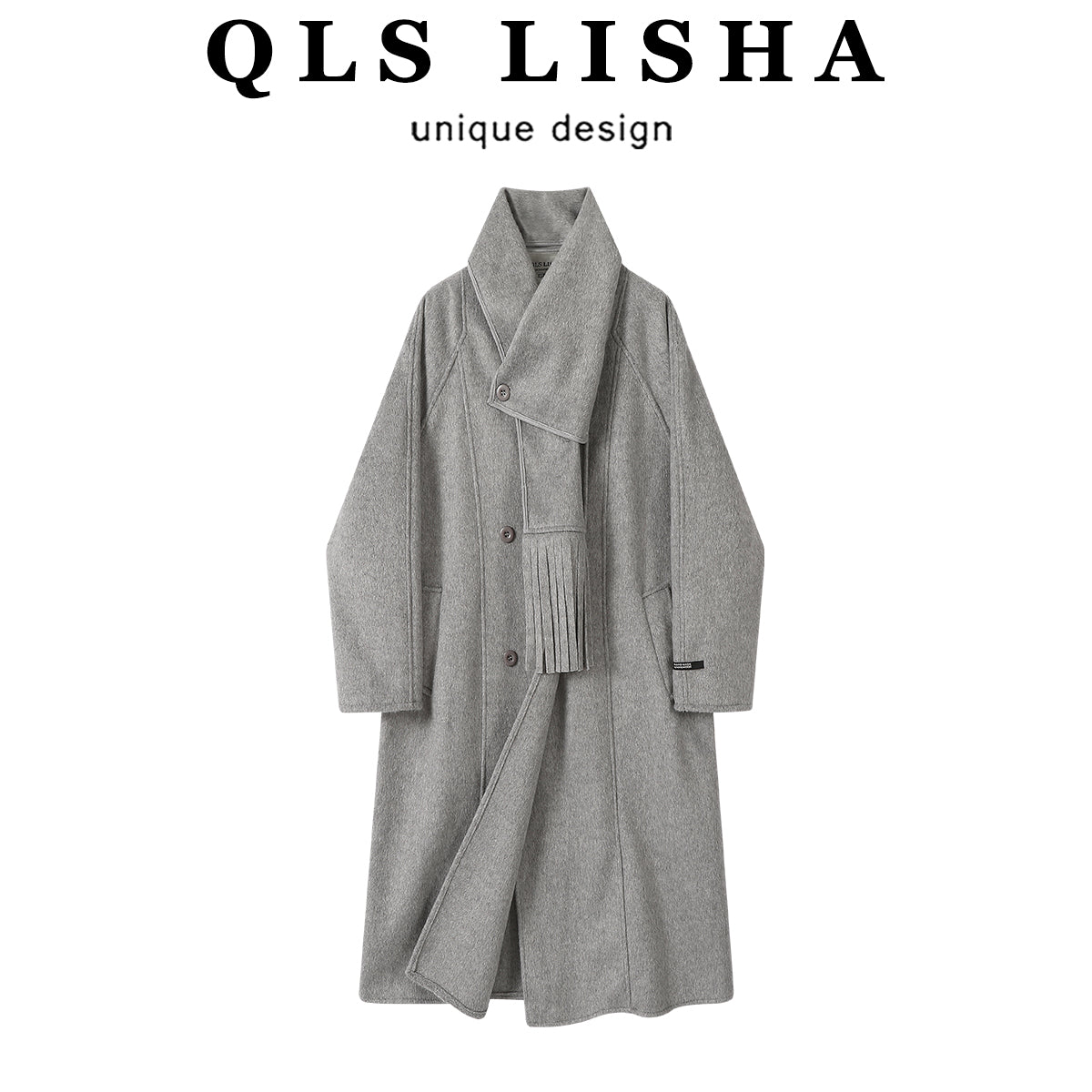 Chola Lisa Koreya üslubunda qadınlar üçün rahat və zərif boz yun palto, payız və qış üçün super gözəl uzun yun palto