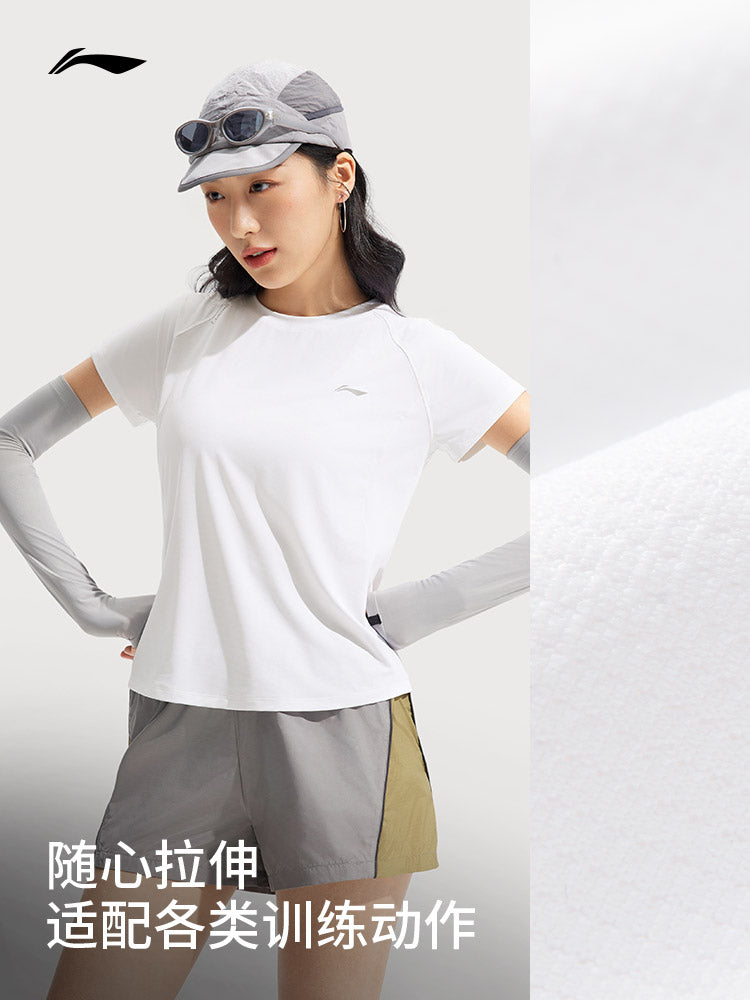 Li-Ning Sıfır Təzyiqli Popsicle T | Qadınlar üçün tez quruyan köynək yay üçün yeni yoqa nəfəs ala bilən açıq havada qaçan qısaqol idman üstü
