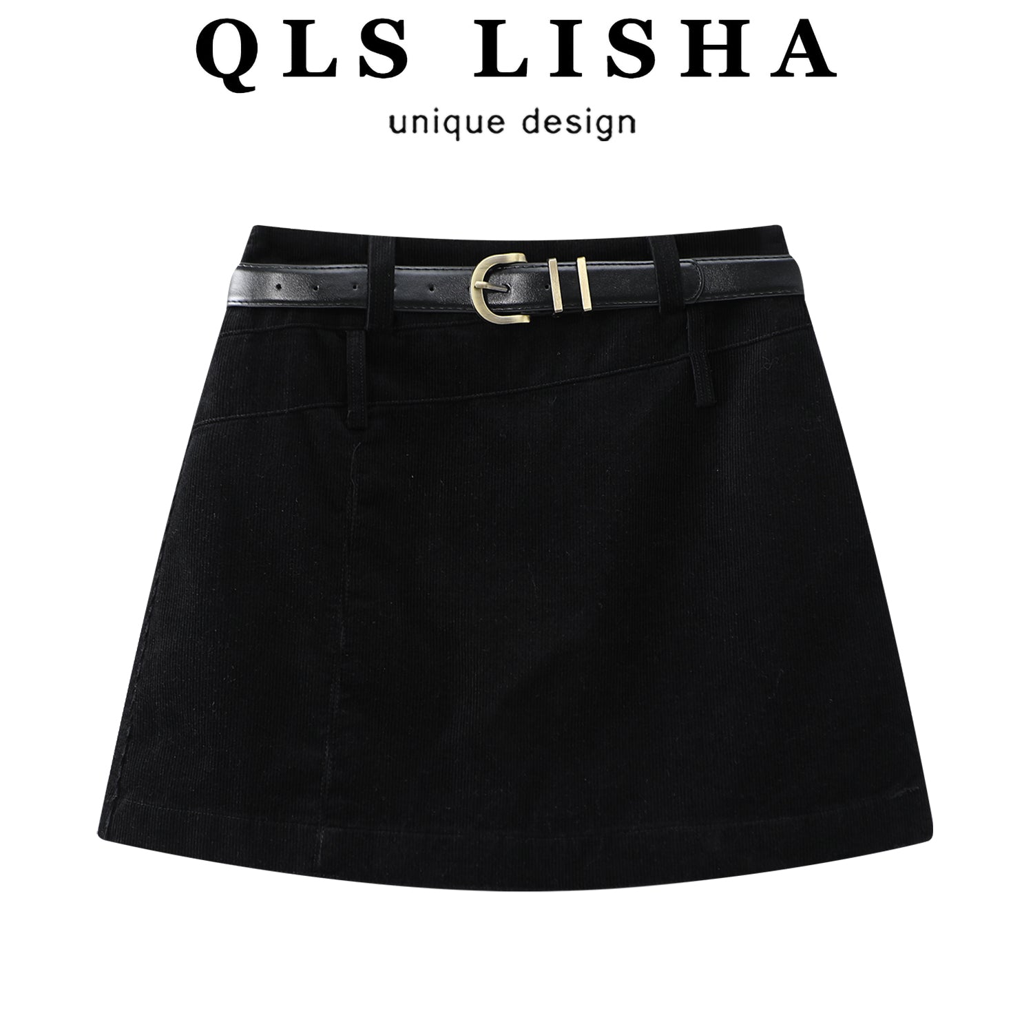 Cholisa Qara Mini Ətək Qadınlar üçün 2025 Yeni Stil Yüksək Belli Bütöv Rəngli Çoxfunksiyalı Mərmər Payız və Qış Bədən üçün A-xəttli Ətək