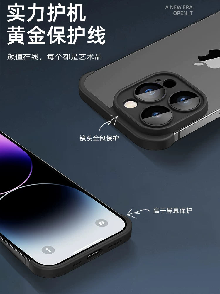 Dörd künclü düşməyə qarşı yastiqciq] Apple 16/17pro mobil telefon qutusu üçün uyğundur 15 lens filmi inteqrasiya olunmuş çılpaq metal silikon qoruyucu örtük iPhone 14 Promax çərçivəsiz və istilik yayılması 13 yeni üslub 12 dörd künc