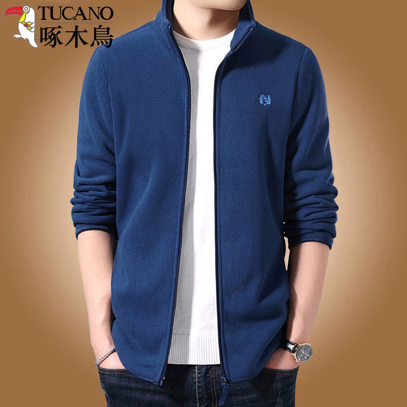 Ağacdələn kişi üçün flis gödəkçə, payız və qış üslubunda, dayaq yaxalı gödəkçə, flis astarlı və qalınlaşdırılmış flis sviter, kişi üst geyimi hırka