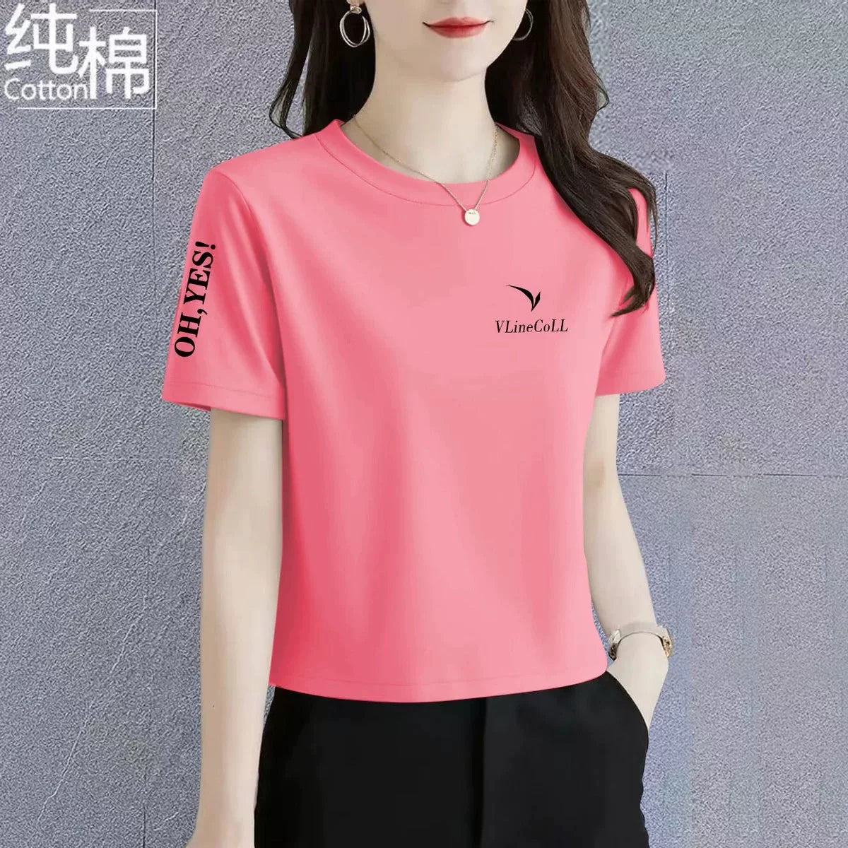 Yüksək keyfiyyətli təmiz pambıq qısaqol moda yeni çox yönlü yüksək belli boş yay arıqlayan qısa köynək top